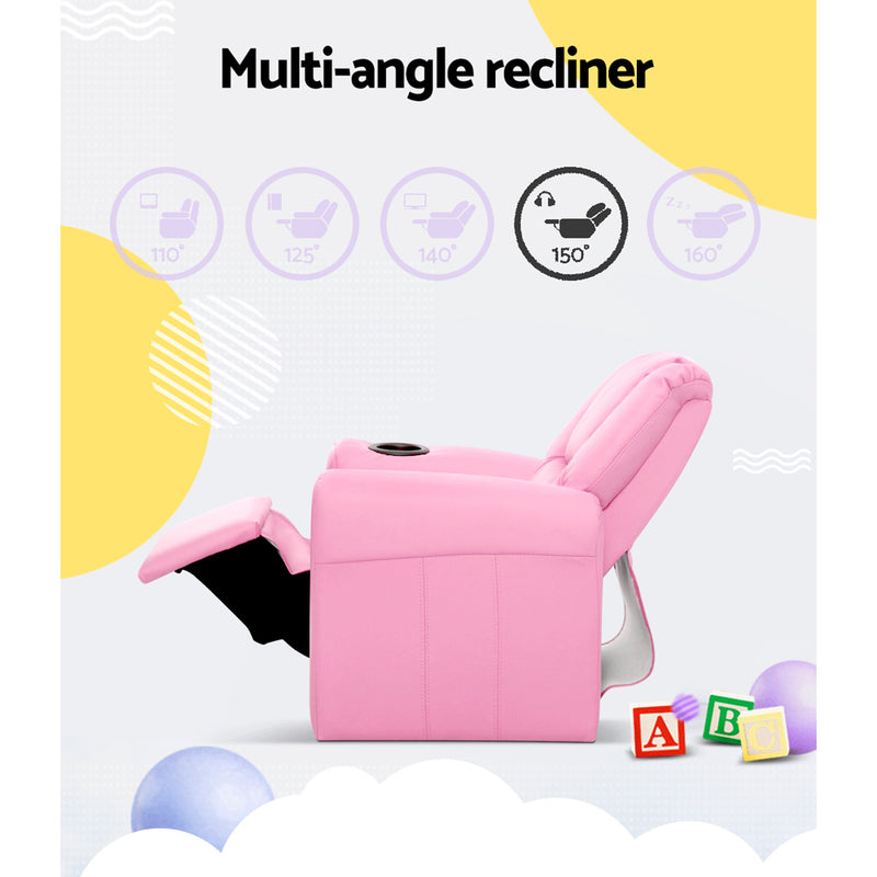 Kids Leather Recliner Chair - Pink