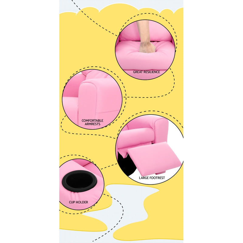 Kids Leather Recliner Chair - Pink