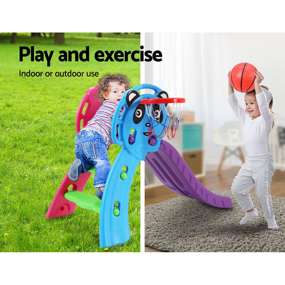 Nara Kids Slide with Basketball Hoop – Blue – 125 cm