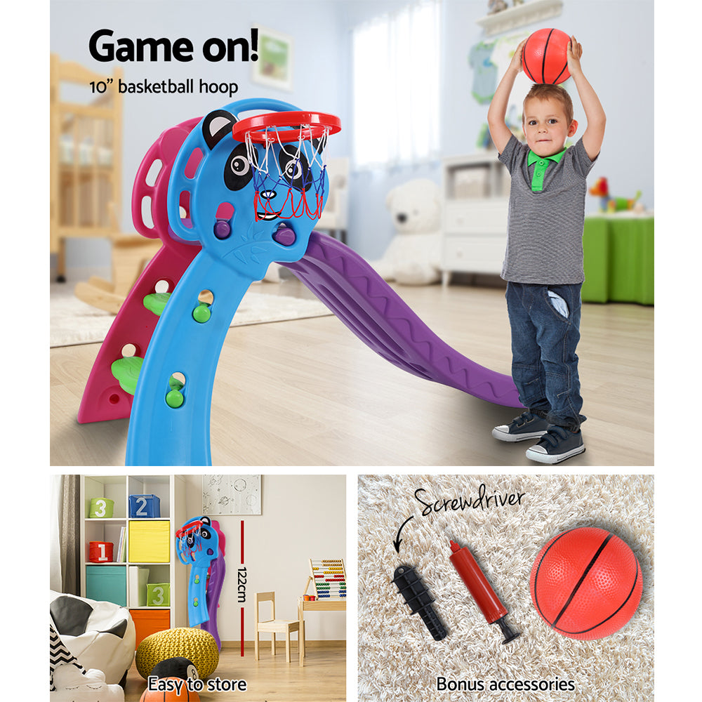 Nara Kids Slide with Basketball Hoop – Blue – 125 cm