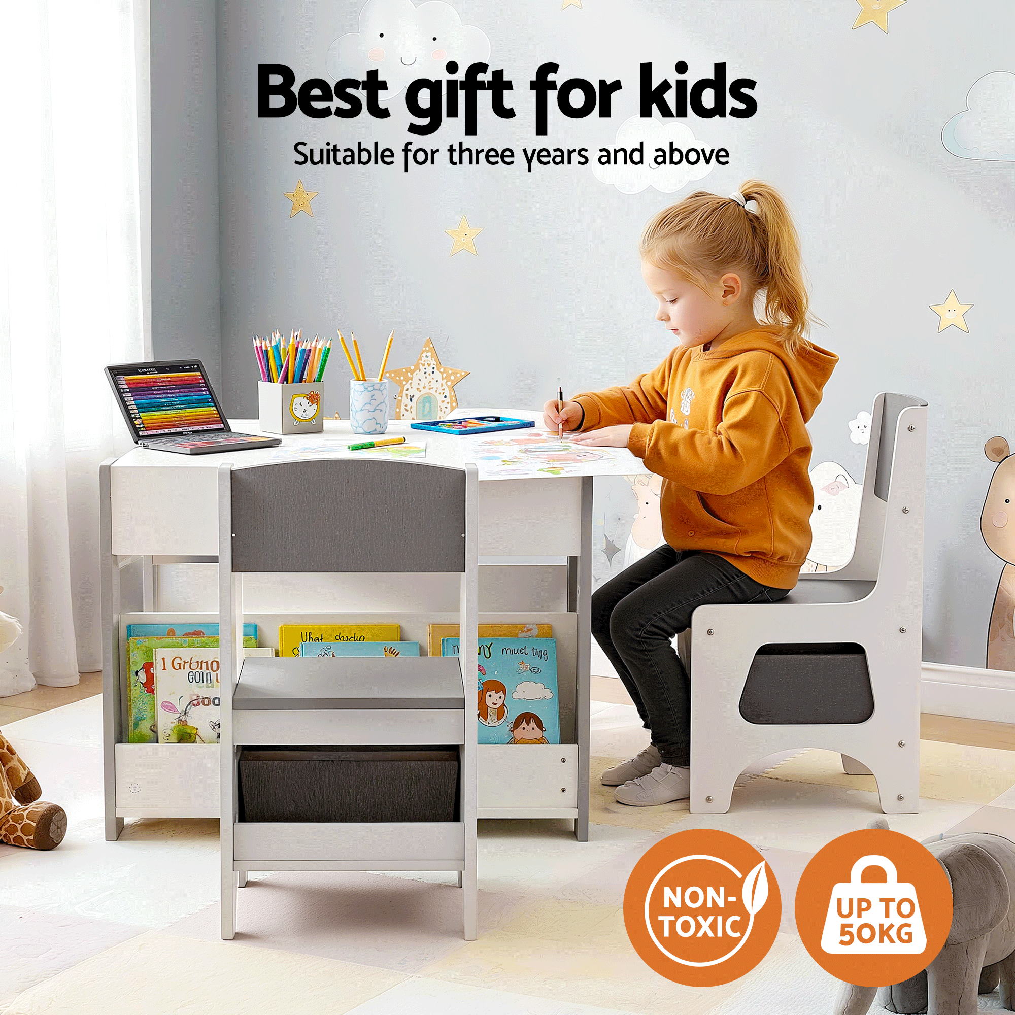 Brixton 4-in-1 Kids Learning Station – Grey – 3 Piece