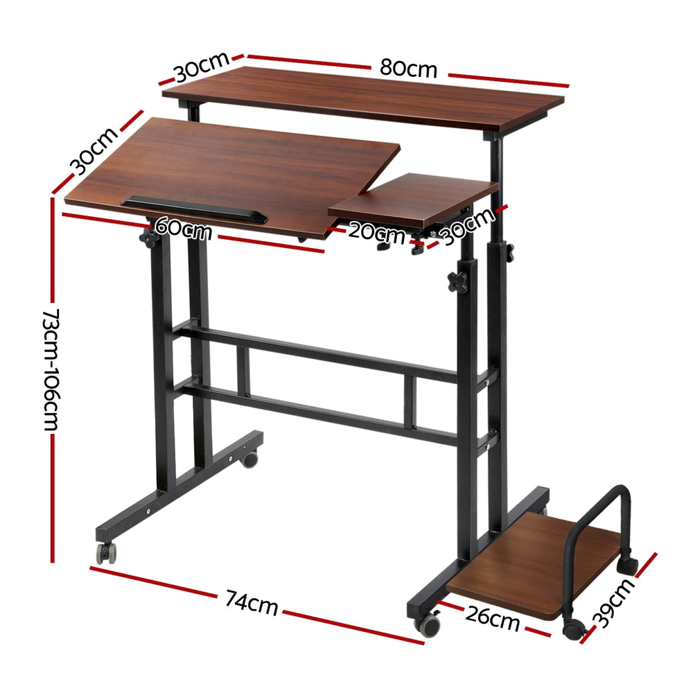 Harlow Mobile Twin Laptop Desk – Brown – 80 cm