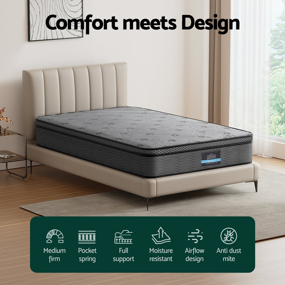 Reverie Euro Top Plush Mattress – Grey – Single
