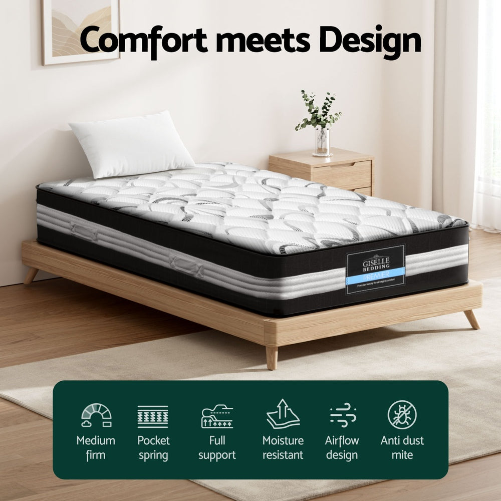VelvetRest Pocket Spring Mattress – White – King Single