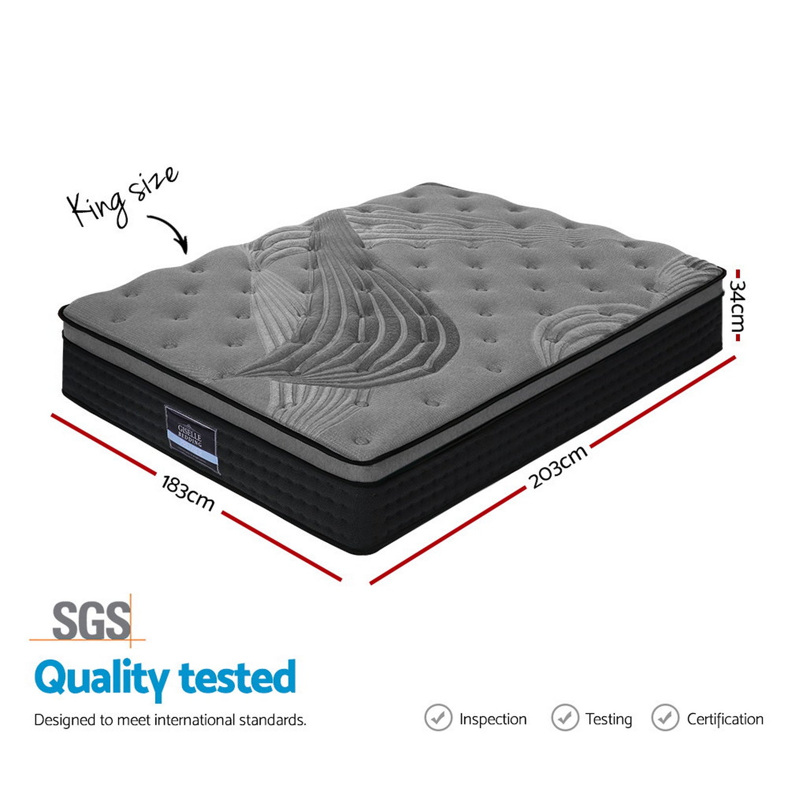 Bamboo Charcoal Euro Top Mattress – Black – King