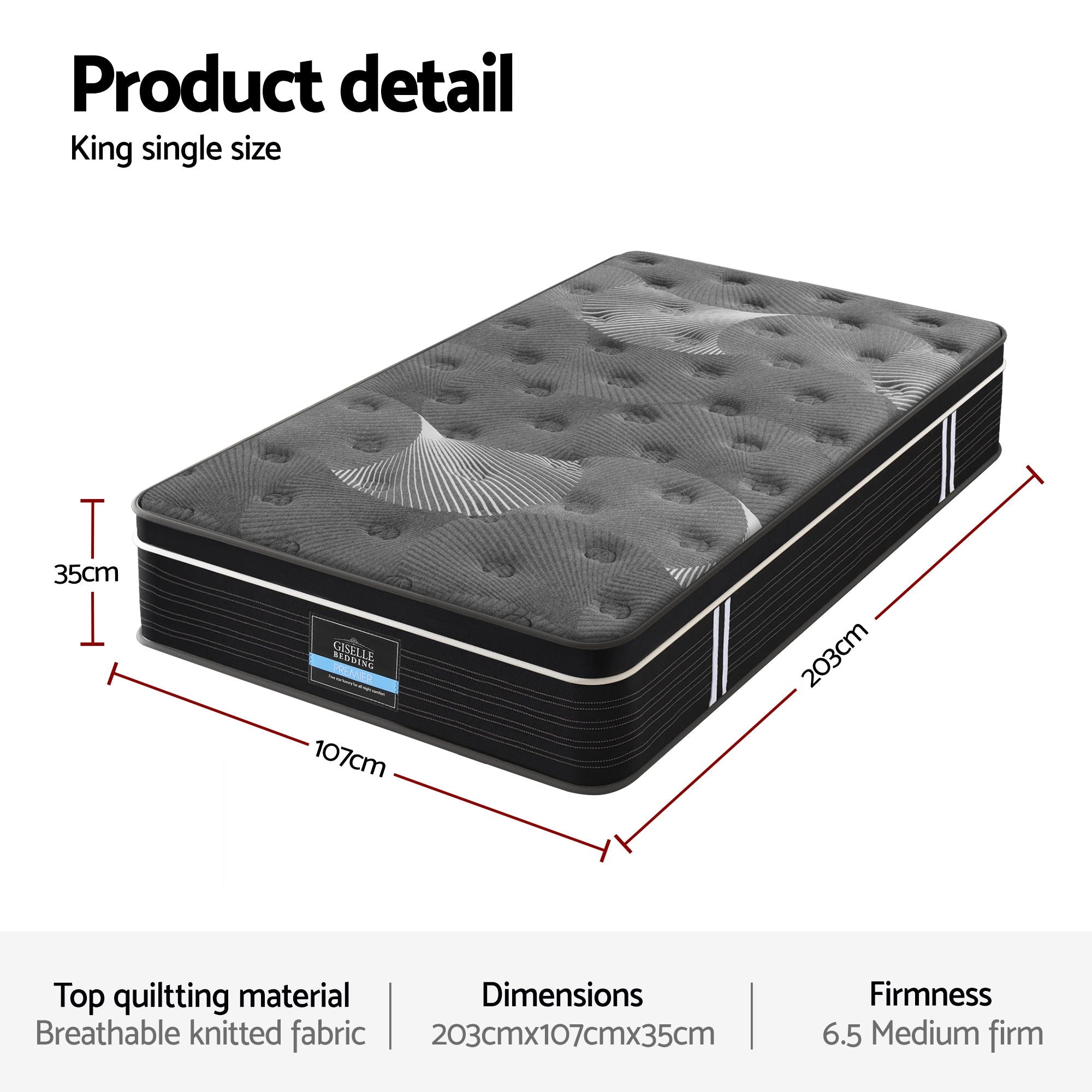 Atlas Euro Top Mattress – Black – King Single