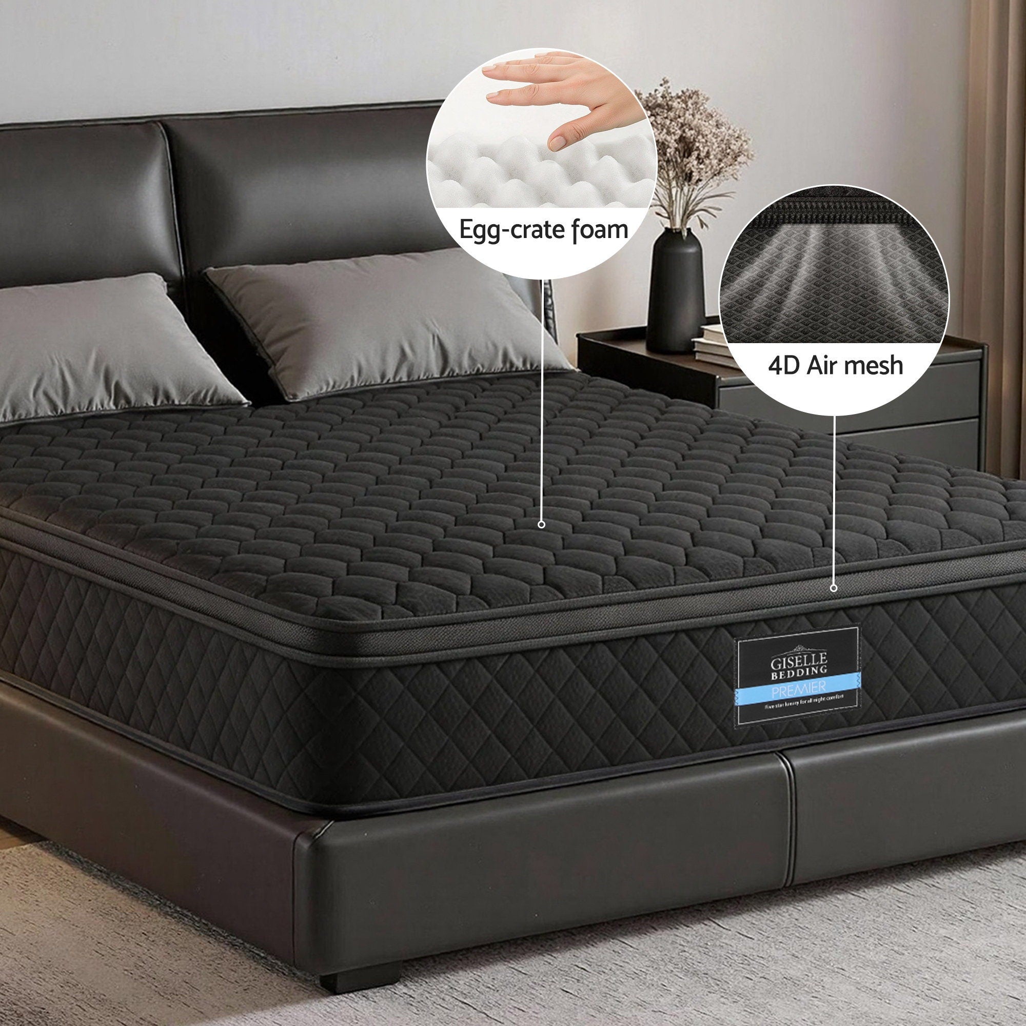 Atlas Mattress 34cm Euro Top 5-Zone Pocket Spring Black – King