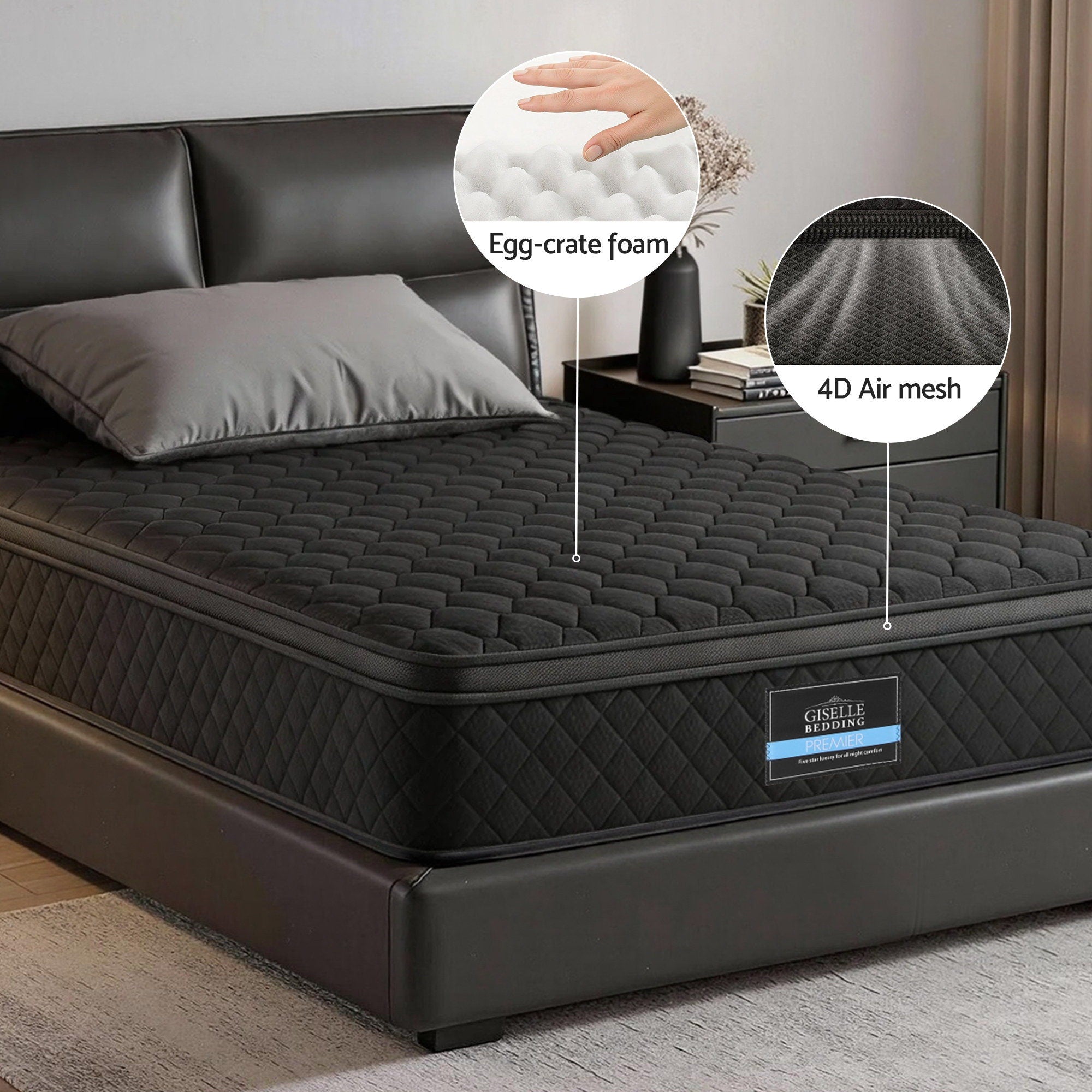 Linden Mattress 34cm Euro Top 5-Zone Pocket Spring Black – King Single