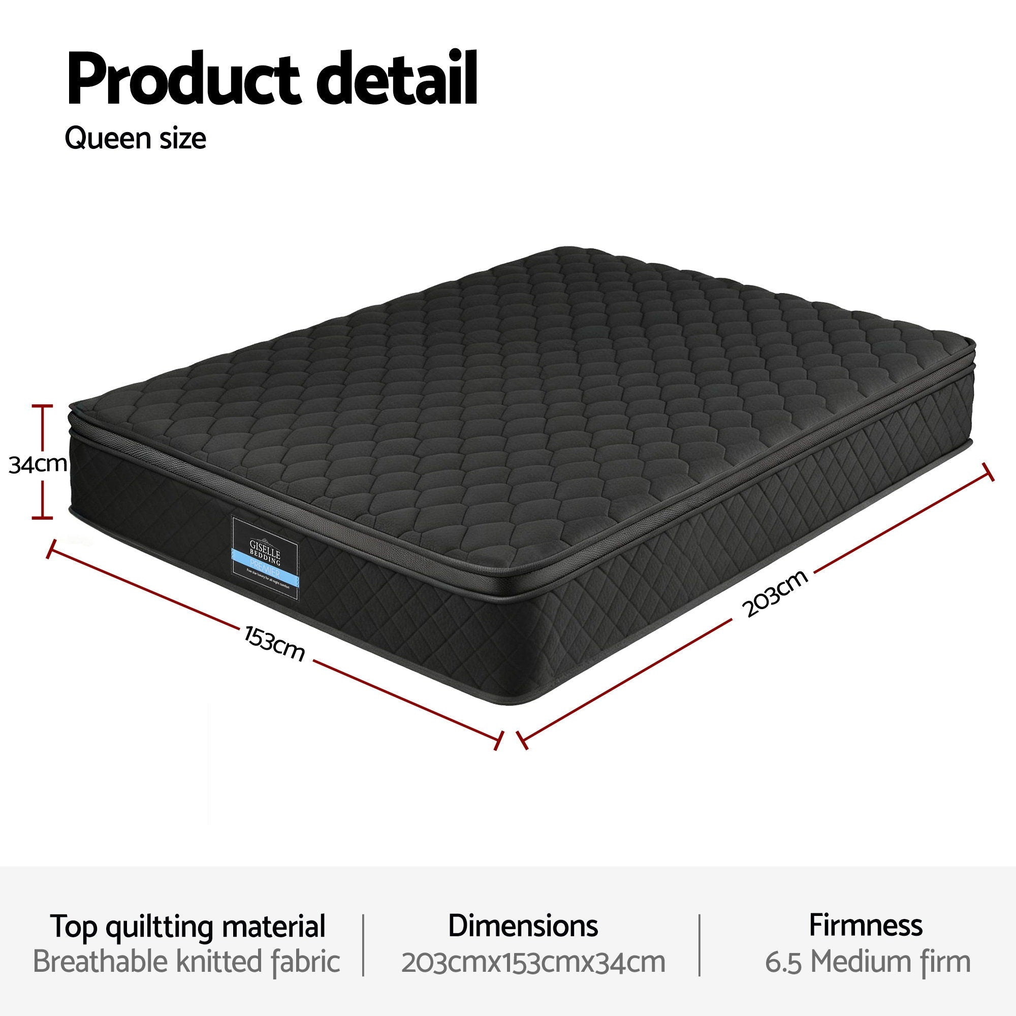 Cove Mattress 34cm Euro Top 5-Zone Pocket Spring Black – Queen
