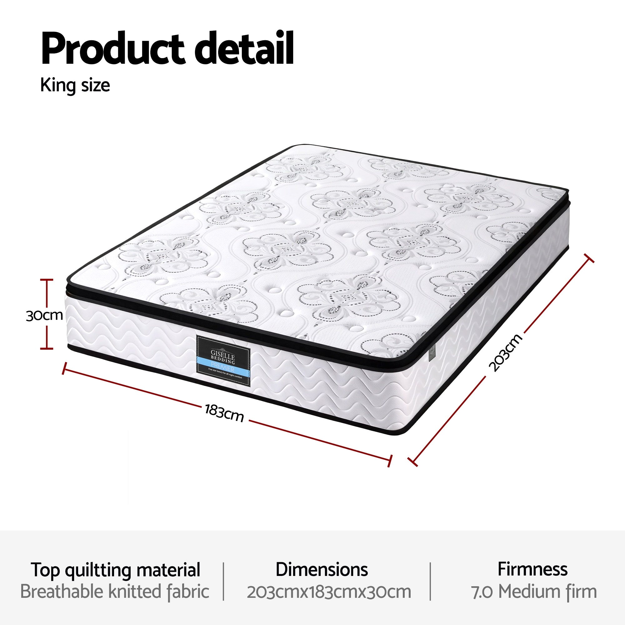 Nova Mattress 30cm Pocket Spring Euro Top Medium Firm – King