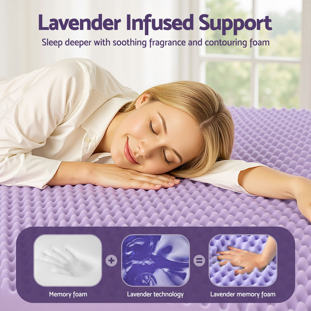 Serena Memory Foam Mattress Topper – Lavender – Double