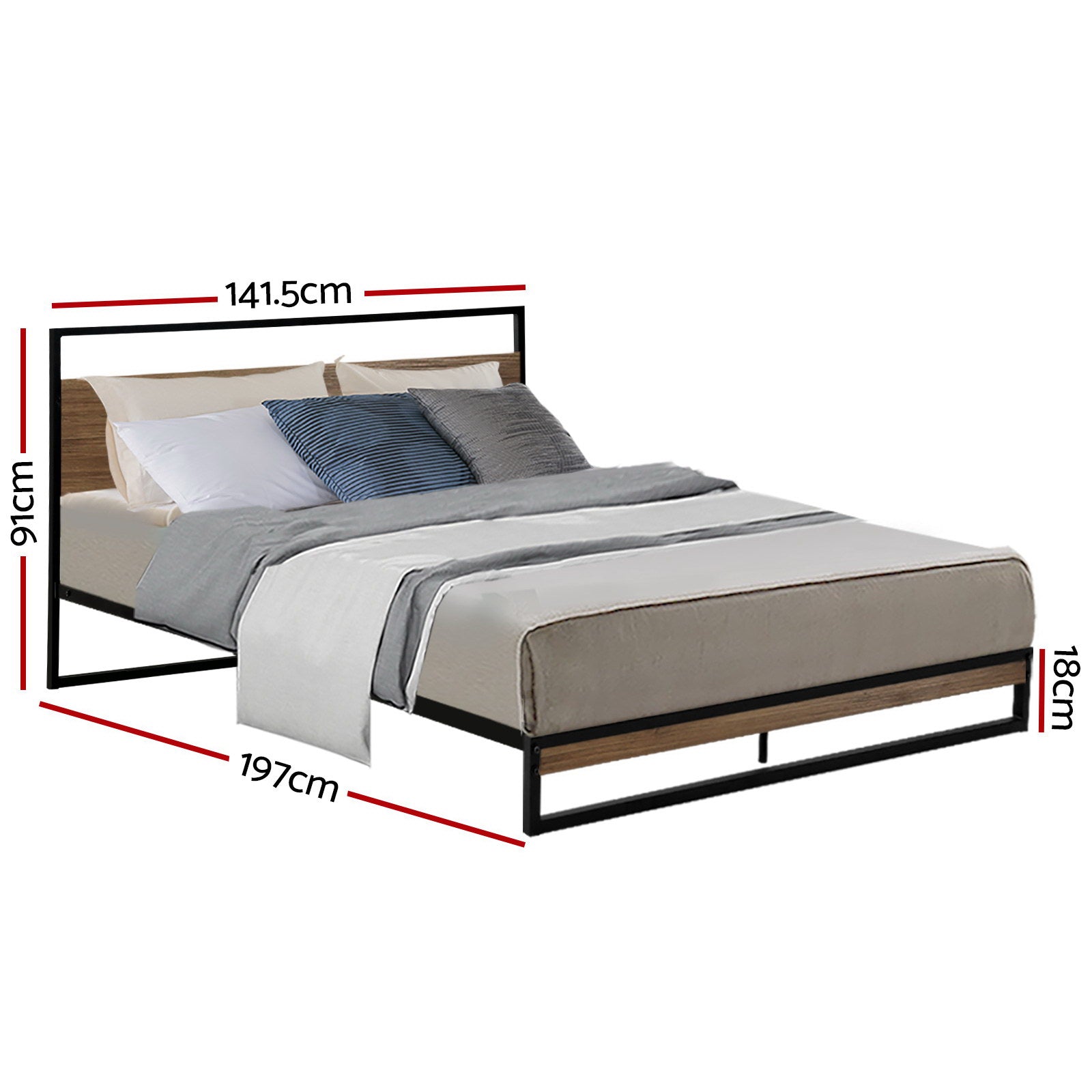 Hudson Metal & Wood Bed Frame – Black & Brown – Double