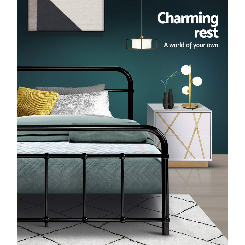 Serano Country Style Metal Bed Frame – Black – King Single