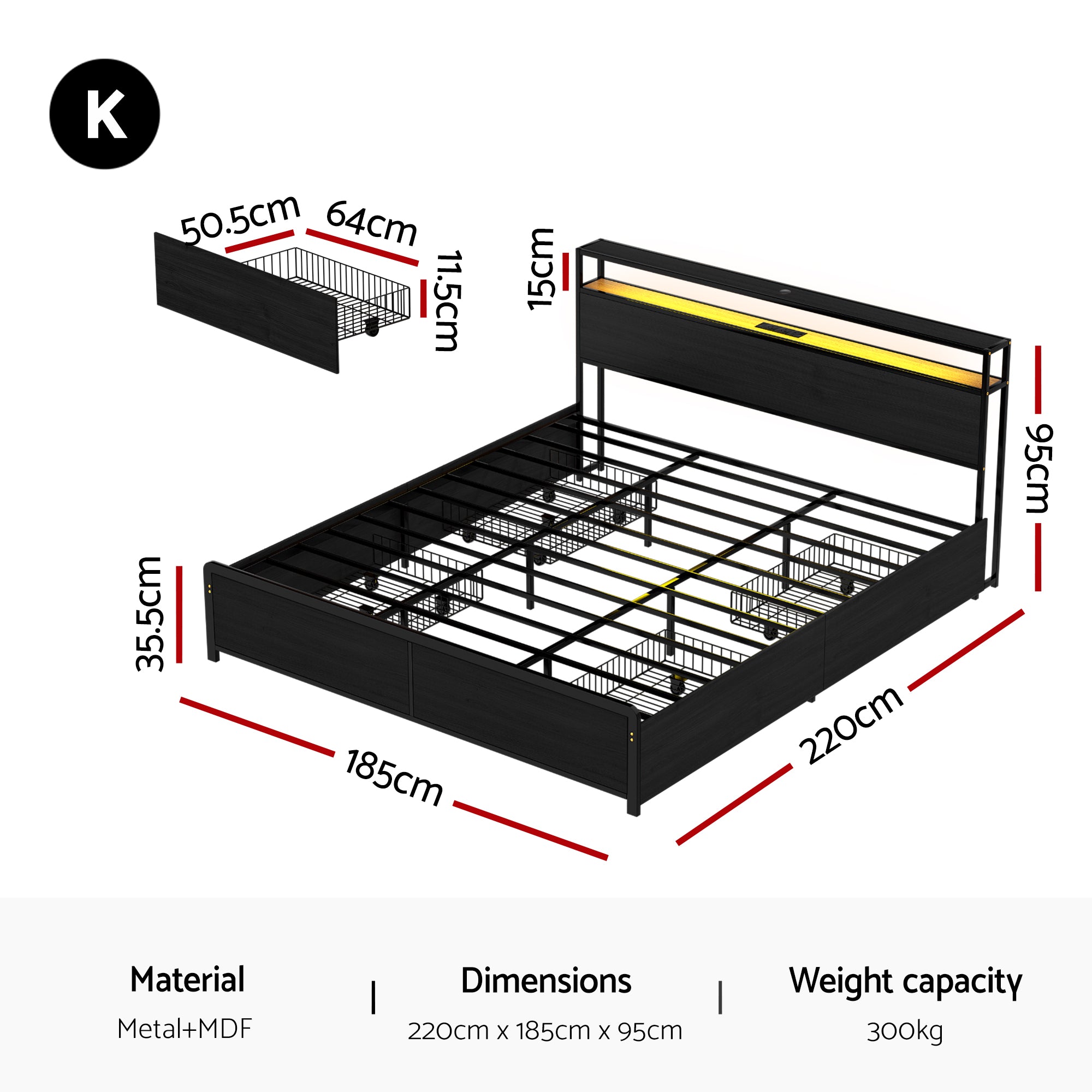 Atlas Metal Bed Frame – Black – King