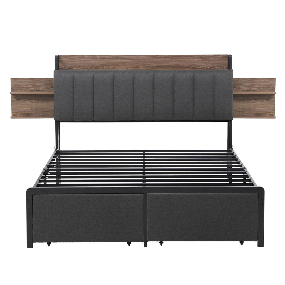 Nova Storage Bed Frame with Charging Station – Grey – Queen