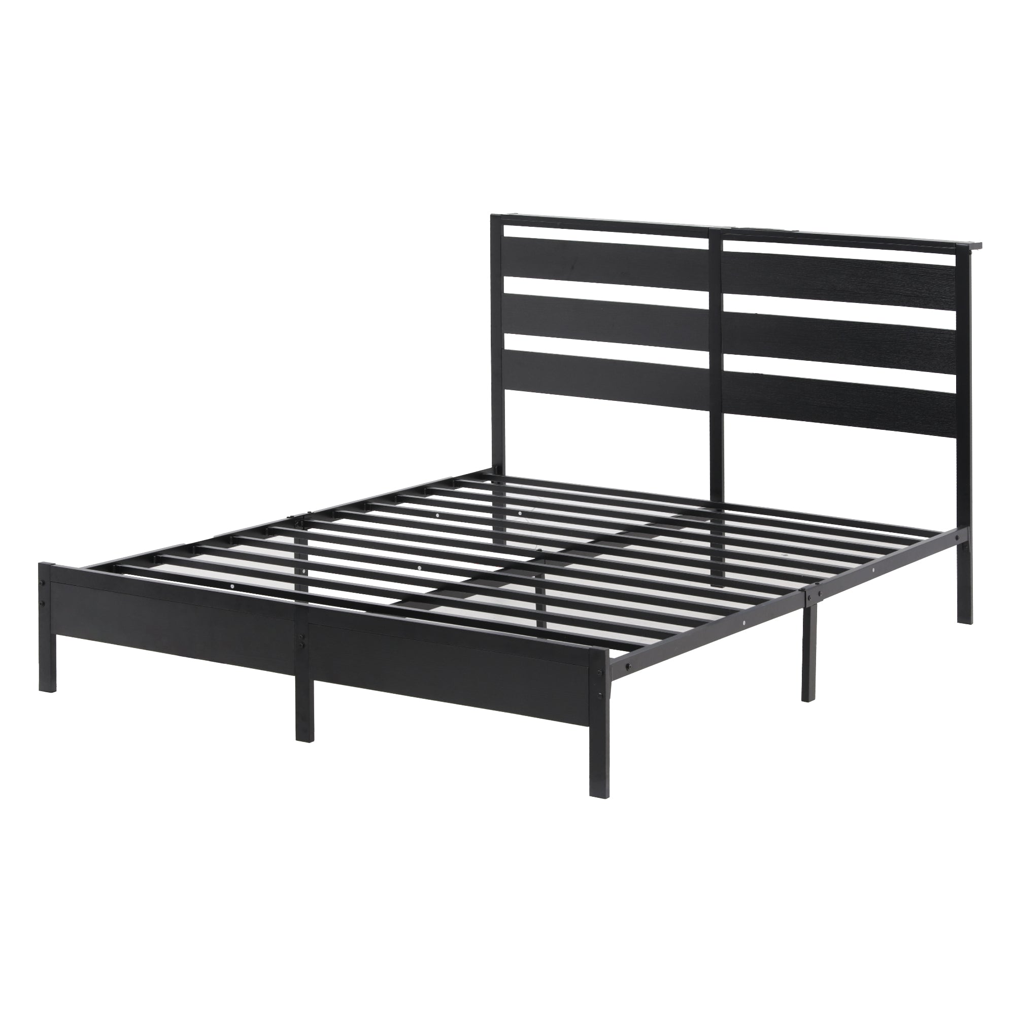 Portos LED Metal Bed Frame with Charging Station – Black – Double