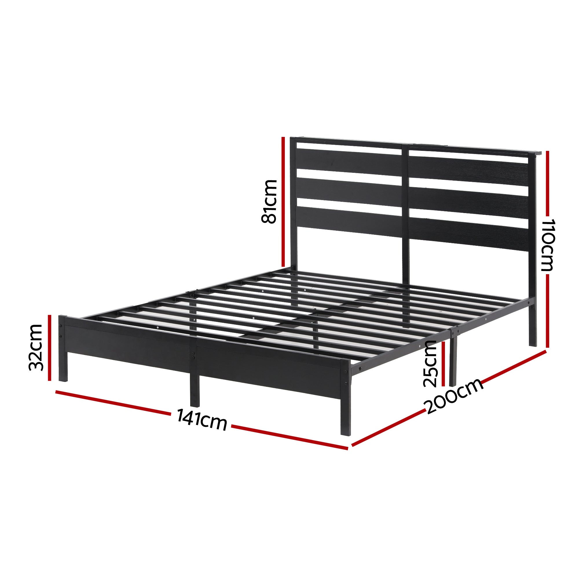 Portos LED Metal Bed Frame with Charging Station – Black – Double
