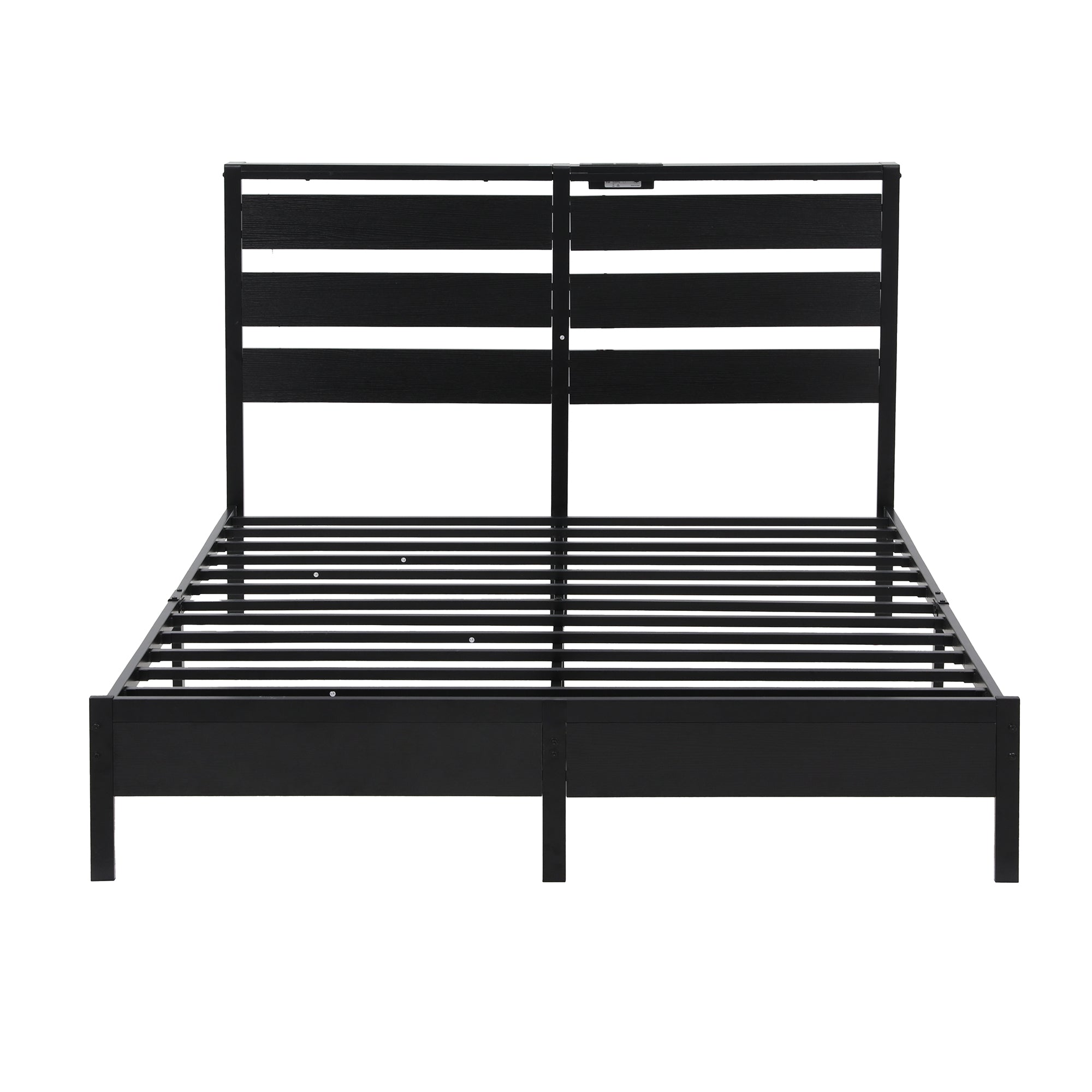 Portos LED Metal Bed Frame with Charging Station – Black – Queen
