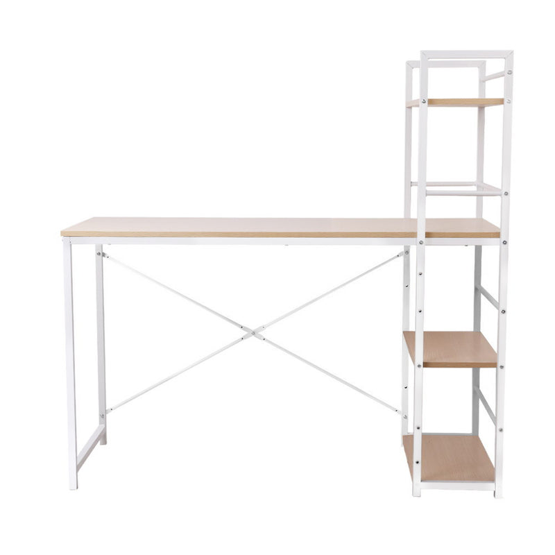 Computer Metal Desk with Shelves - White with Oak Top - 120CM