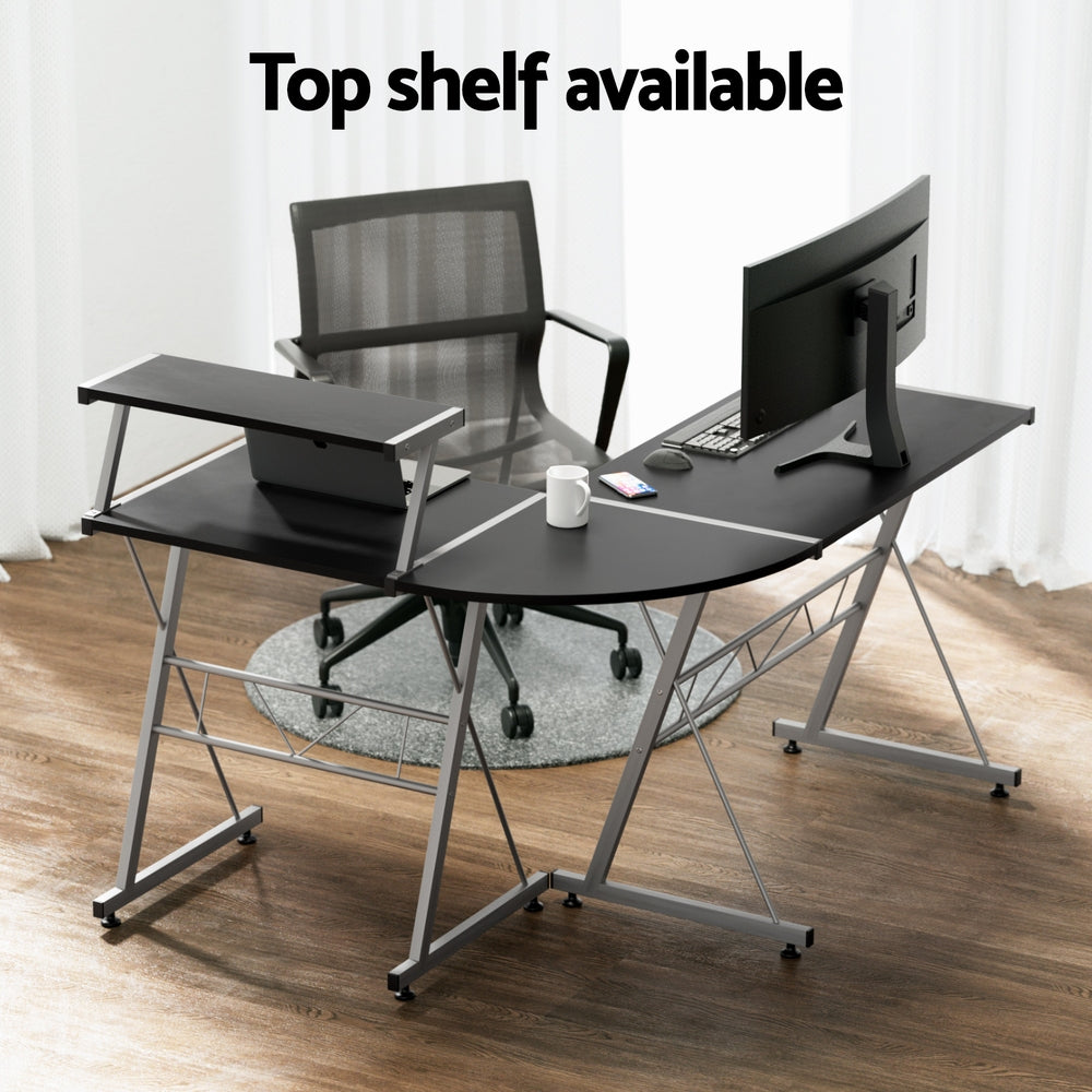 Elle L-Shape Computer Desk with Keyboard Tray – Black – 134cm