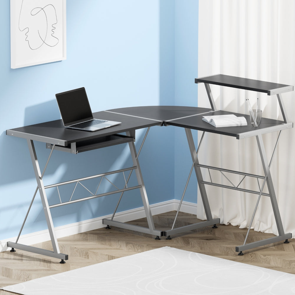 Computer Desk L - Shape Keyboard Tray Shelf Black