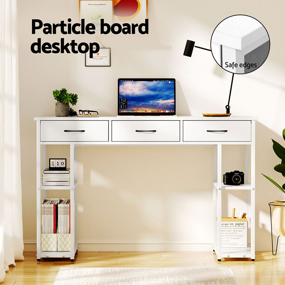 Callan Storage Desk with Drawers & Shelves – White – 120 cm