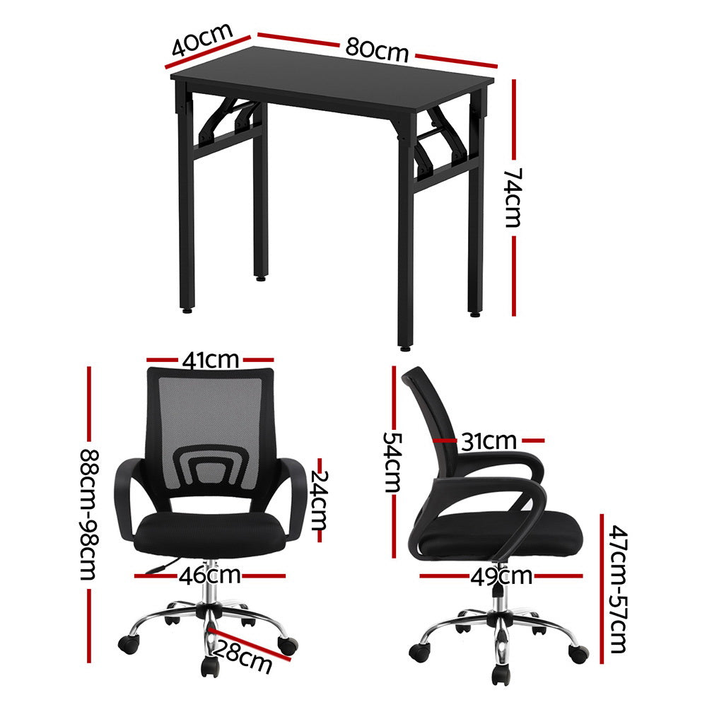 Marston Foldable Computer Desk and Mesh Office Chair Set – Black – 80 cm