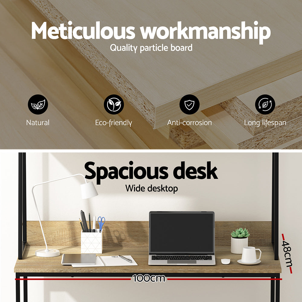 Alderon Computer Desk with Bookshelf Storage – Brown – 100 cm