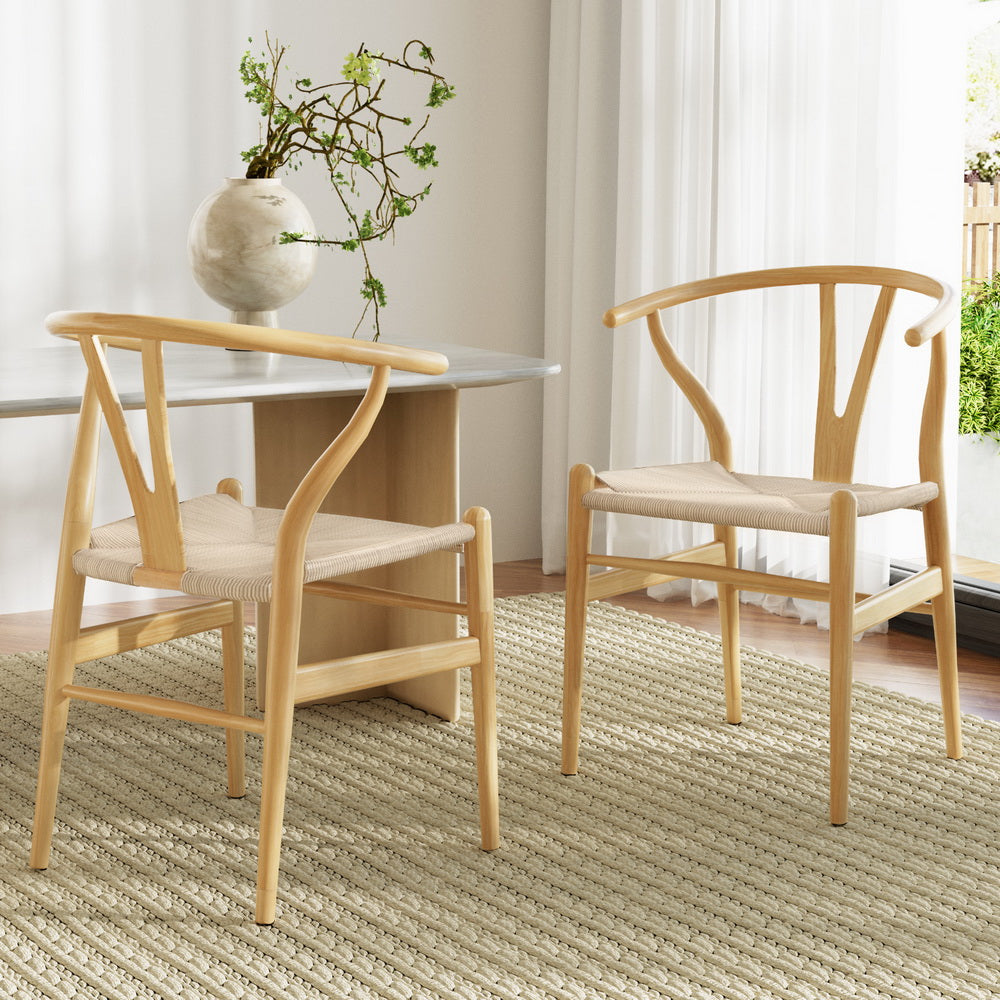 Haven 1 Set of 2 Dining Chairs Wooden Rattan Seat Wishbone Back