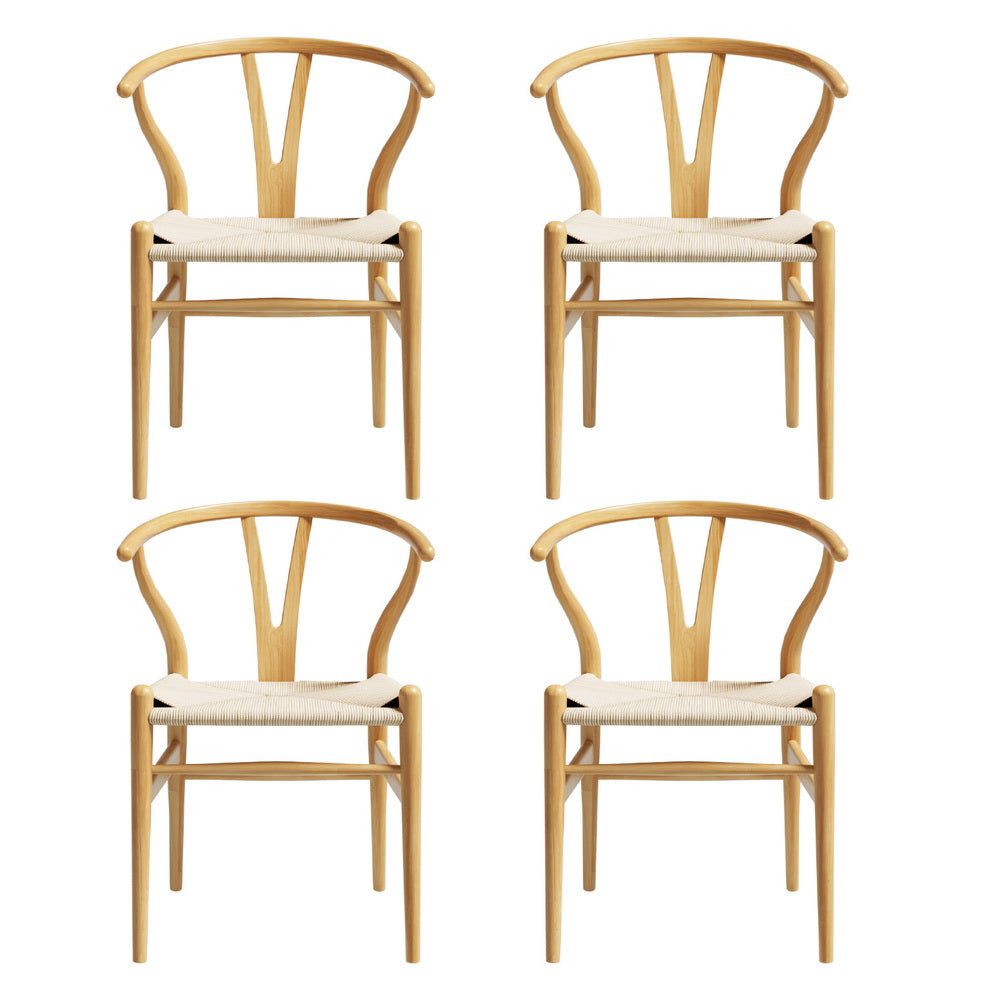 Willow Wishbone Dining Chairs – Brown / Wood – Set of 4