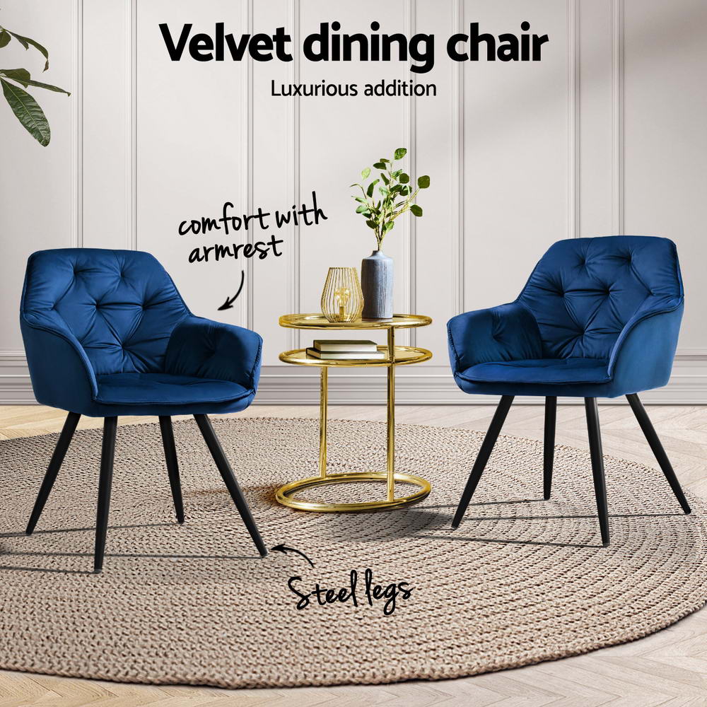 Delia Velvet Armchairs – Blue – Set of 4