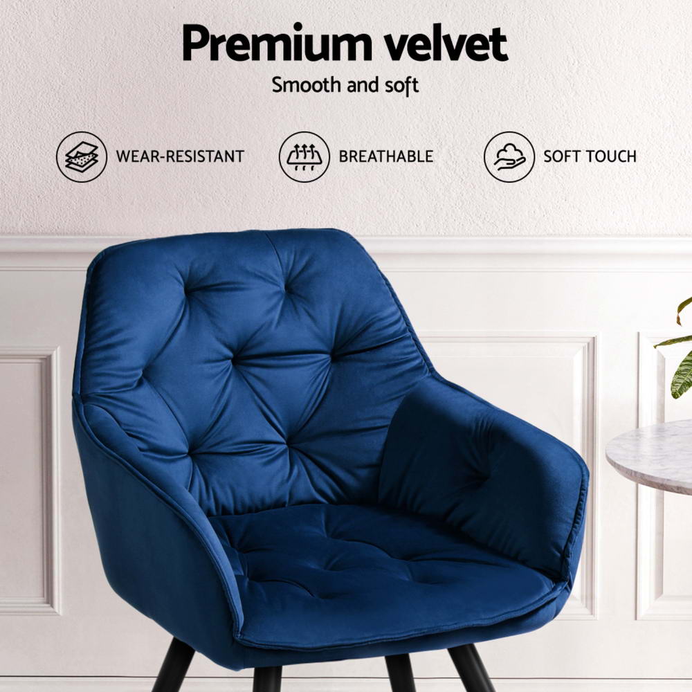 Delia Velvet Armchairs – Blue – Set of 4
