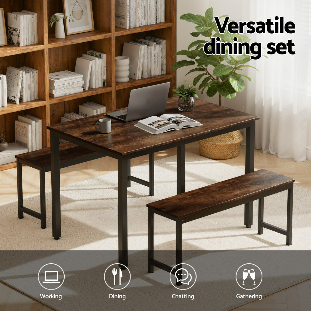 Valen Dining Set with Benches – Dark Walnut – 3 Piece