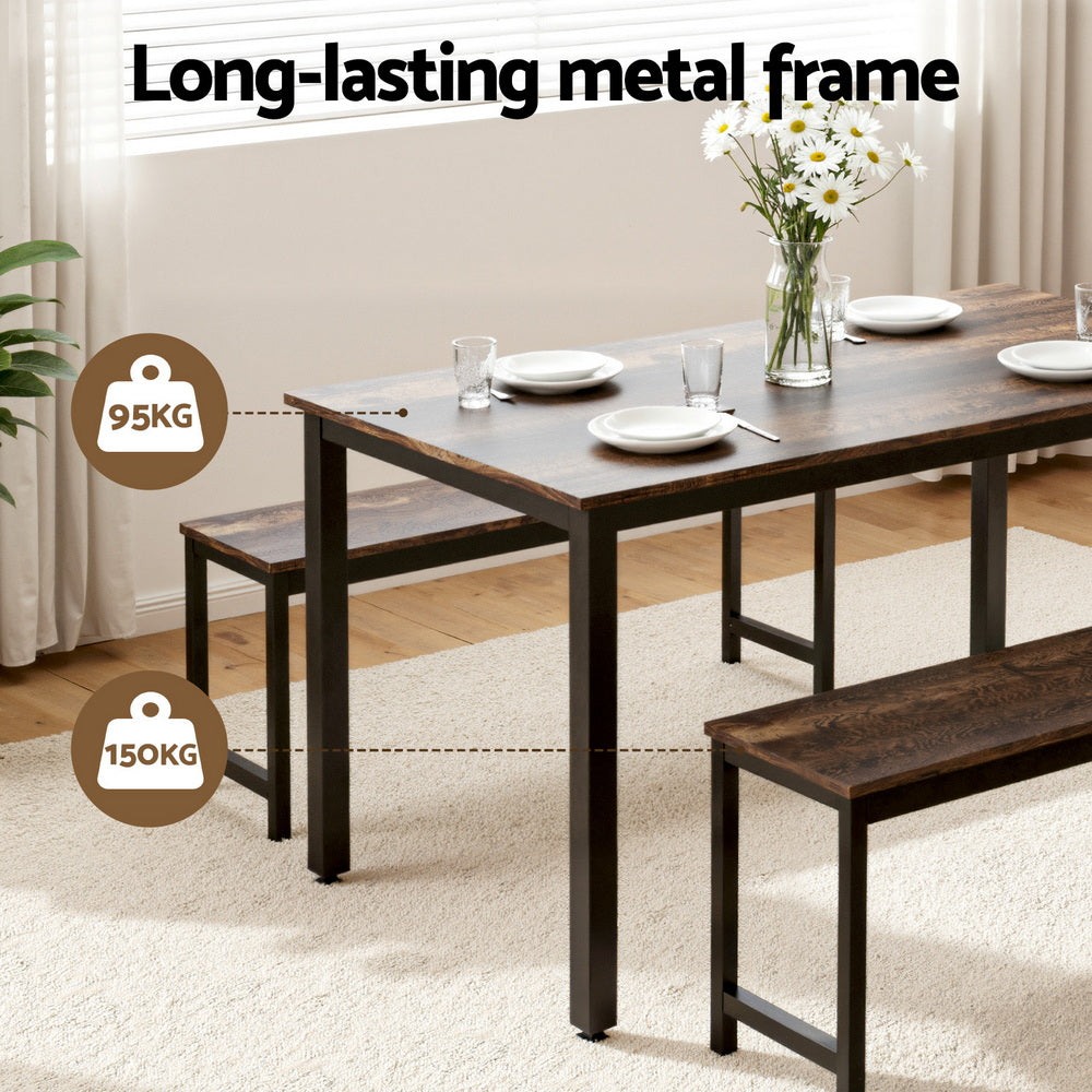 Valen Dining Set with Benches – Dark Walnut – 3 Piece