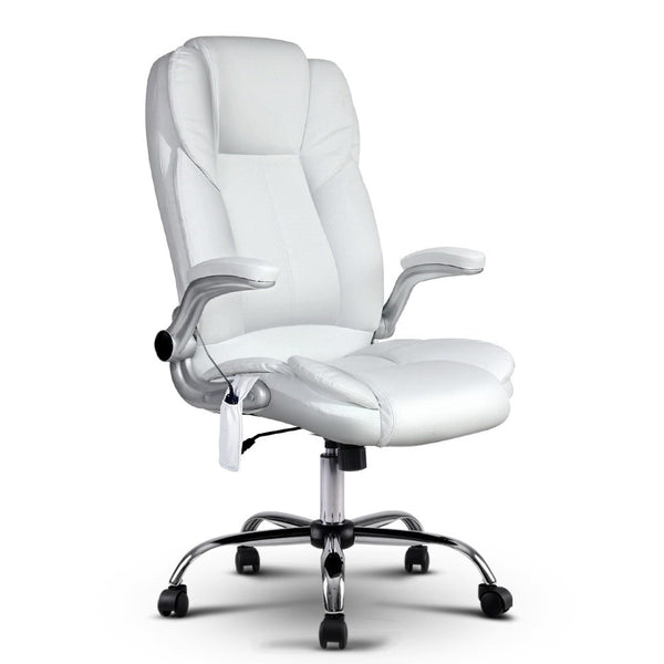 Artiss 8 Point Massage Office Chair PU Leather White