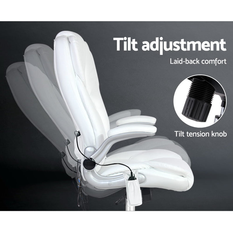 8 Point Leather Massage Office Chair - White