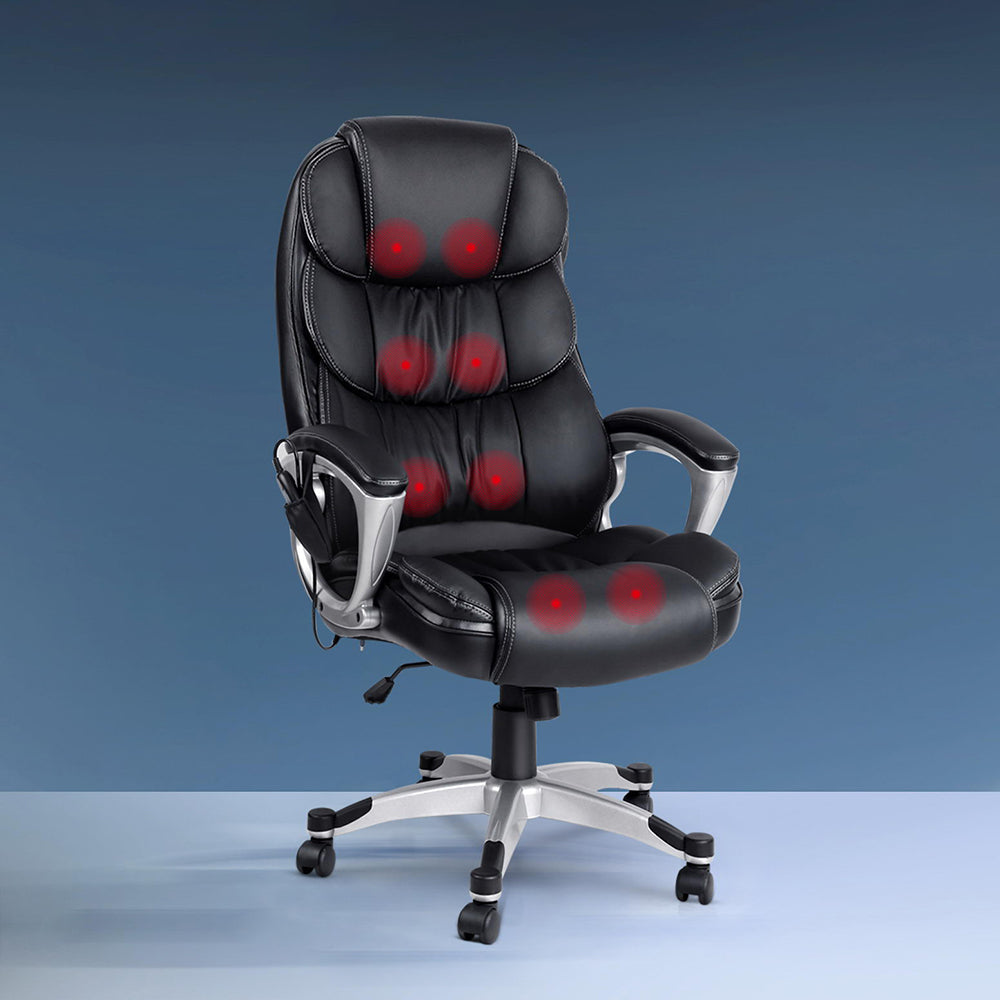 Cove 8 Point Massage Office Chair Heated Seat PU Black