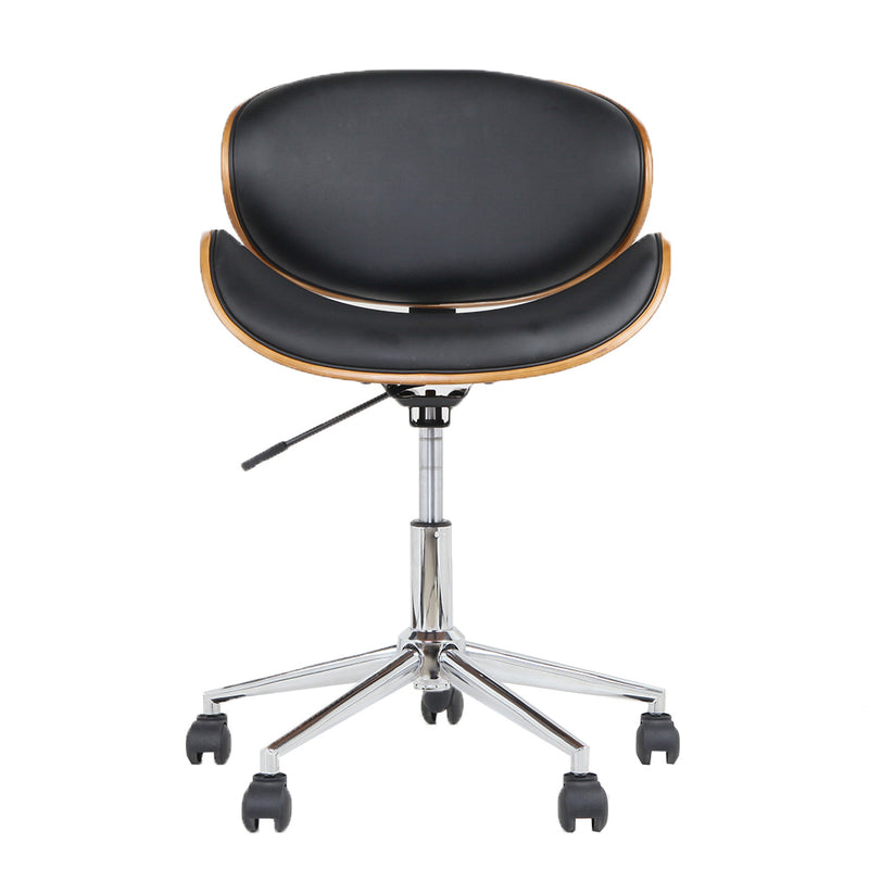 Wooden Leather Office Chair - Black