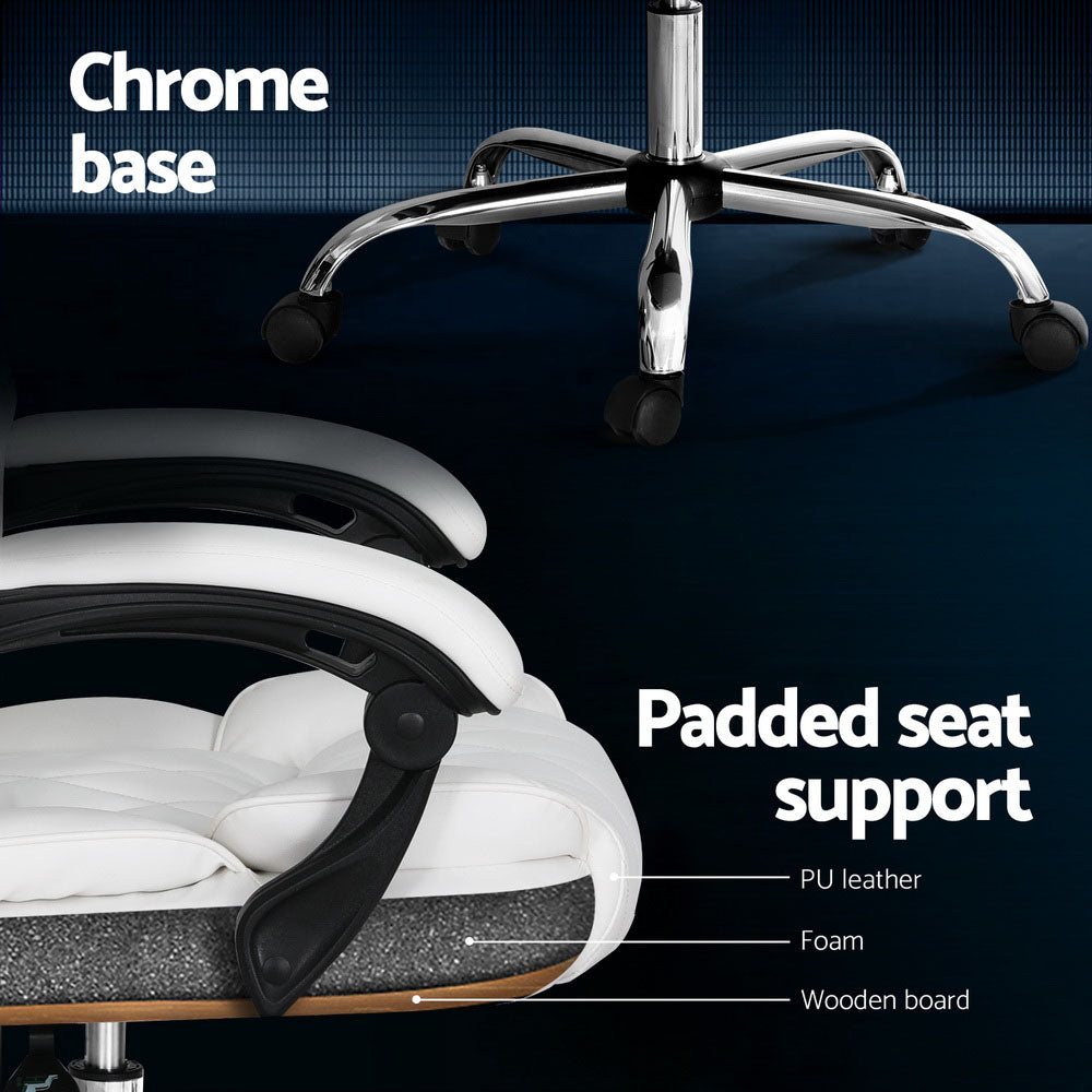 Camelon Executive Office Chair – White Leather – Reclining