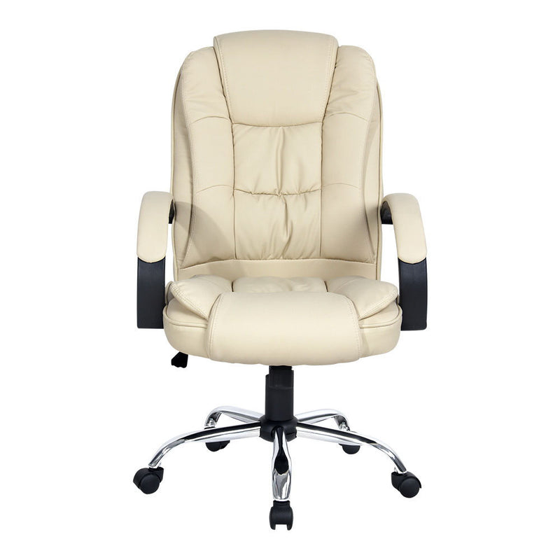 Leather Office Chair with Tilt – Beige