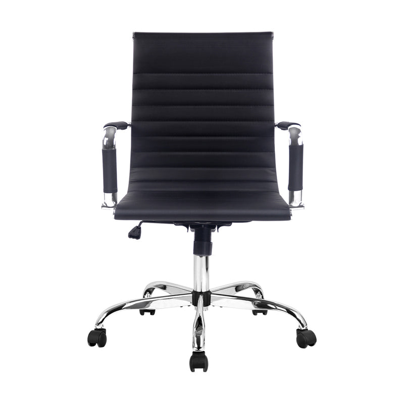 Leather Mid Back Office Chair - Black