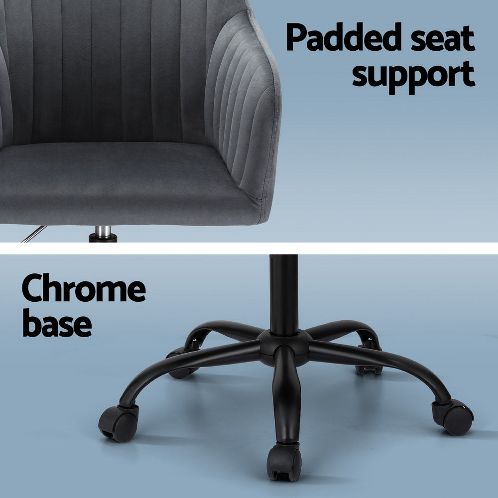 Theron Mid-Back Velvet Office Chair – Dark Grey – Standard