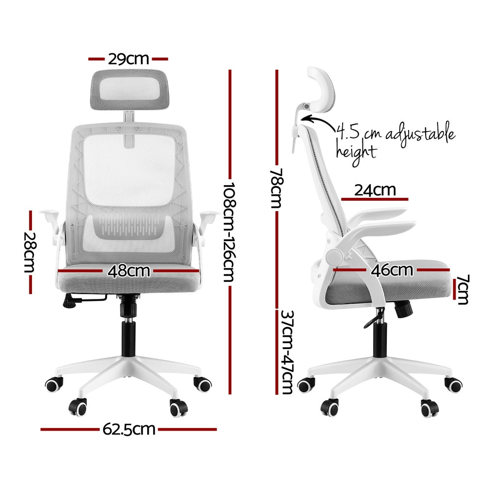 Summit Ergonomic Office Chair with Adjustable Headrest – Grey – Standard