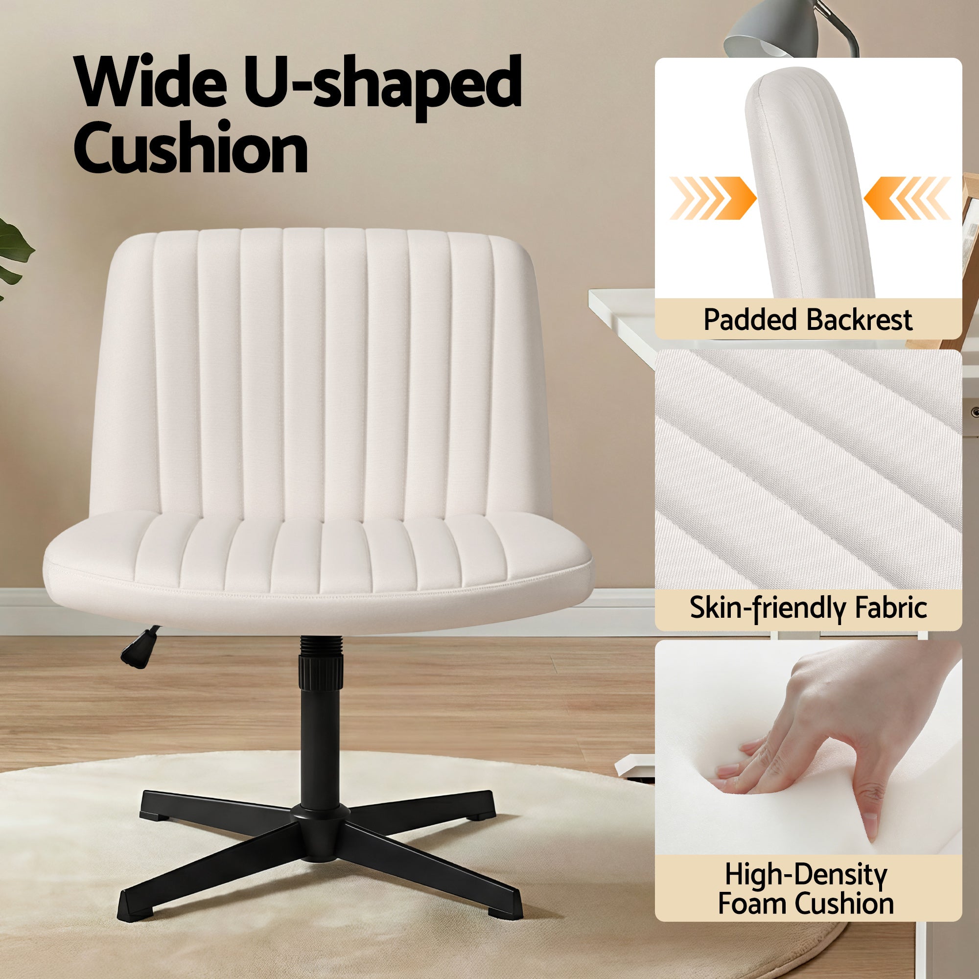 Alderon Cross-Legged Office Chair – Beige – No Wheels