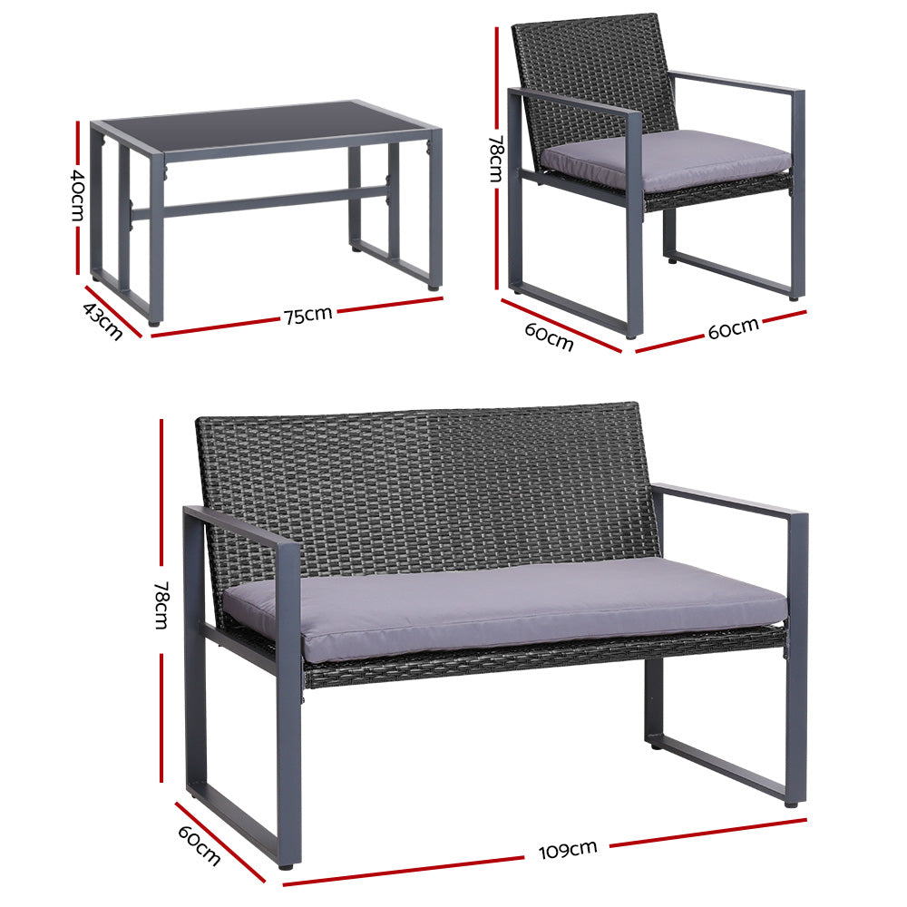 Stellan Outdoor Sofa Set – Black – 4 Piece