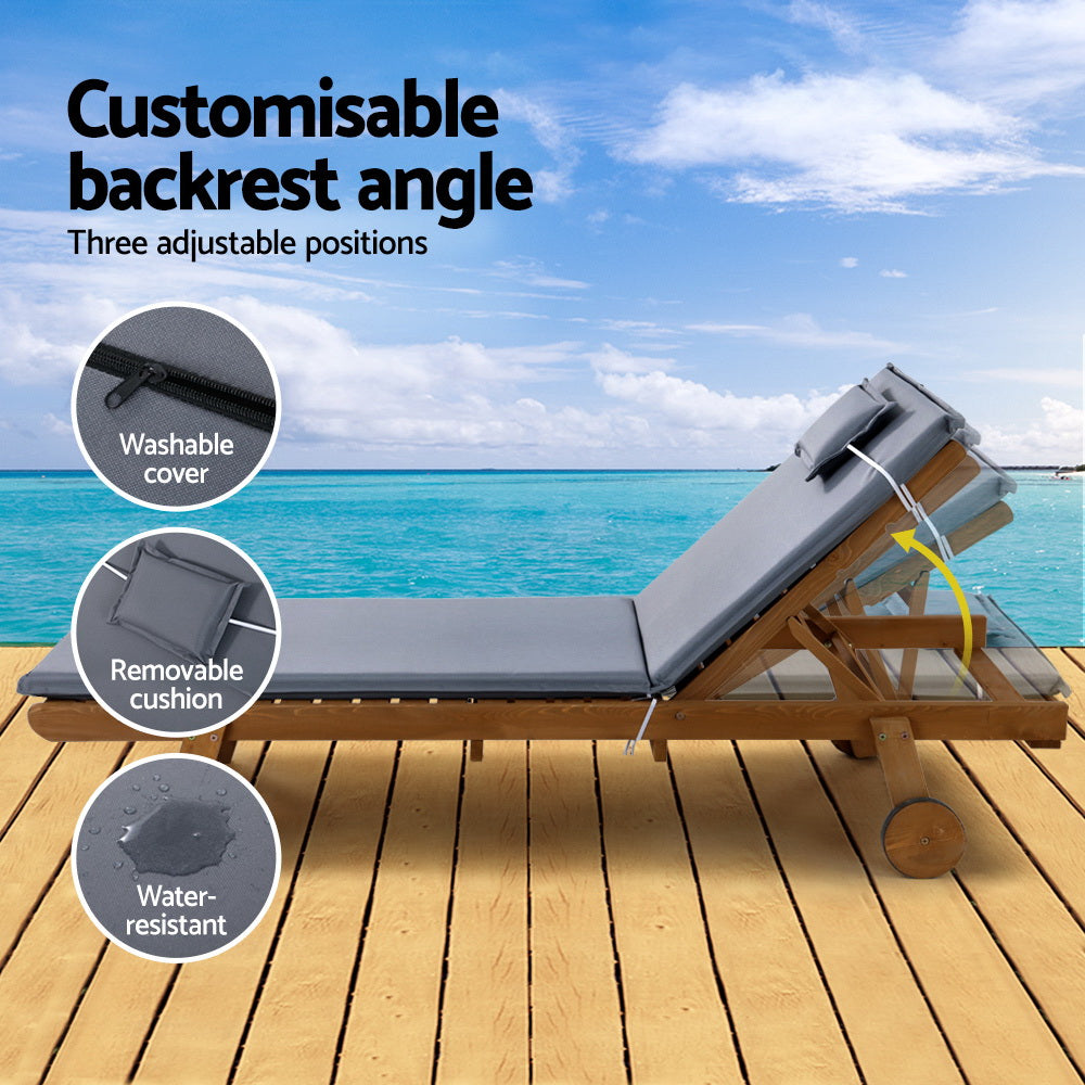 Marston Sun Loungers with Wheels – Grey – Set of 2