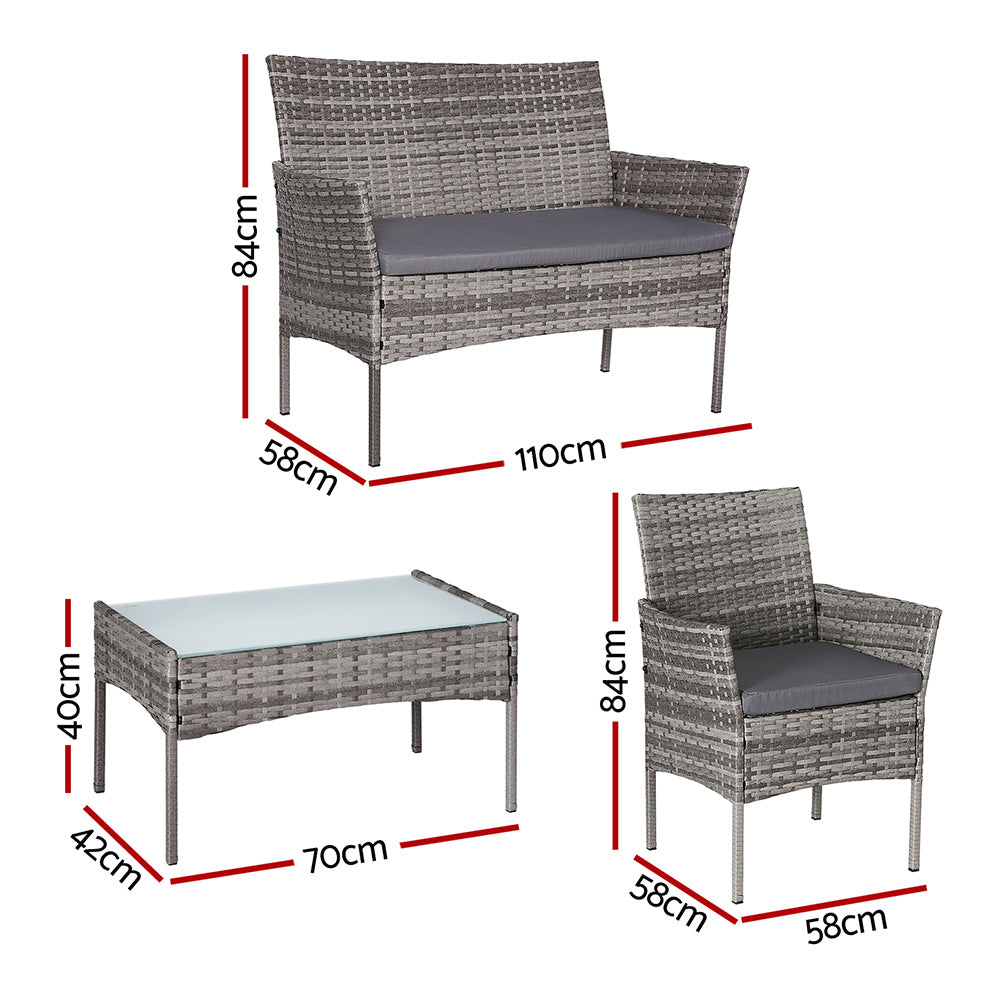 Linden 4 Seater Outdoor Sofa Set – Grey – Wicker