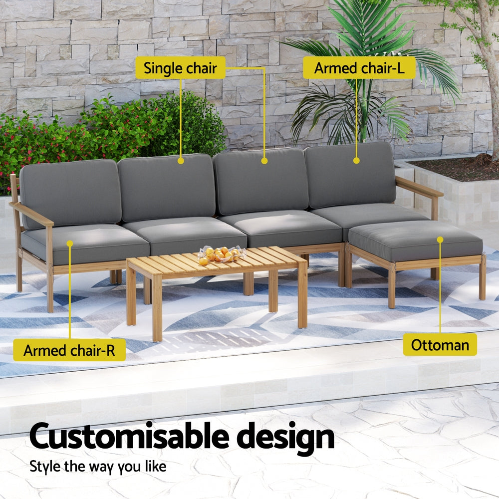 Avalon Outdoor Sofa Set – Wood – 6 Piece