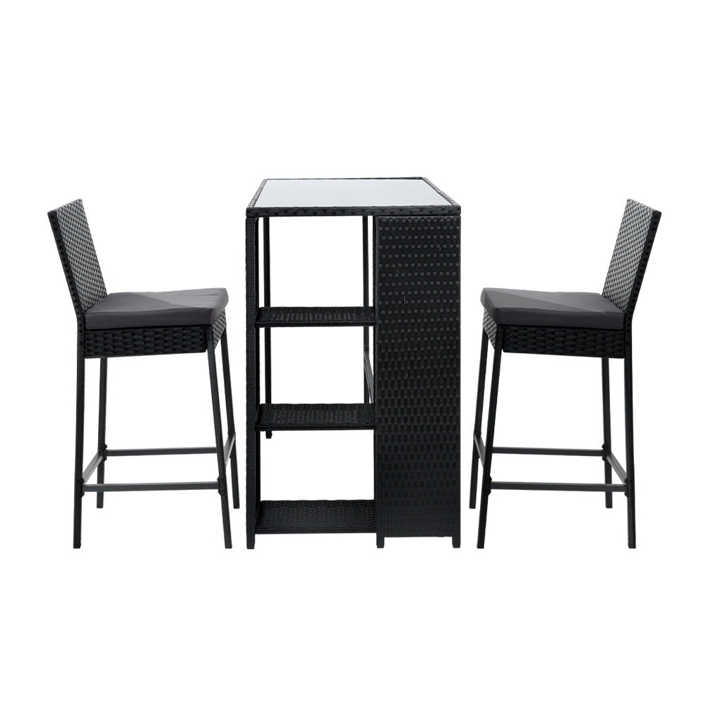 Rowan Wicker Bar Set – Black – 3 Piece