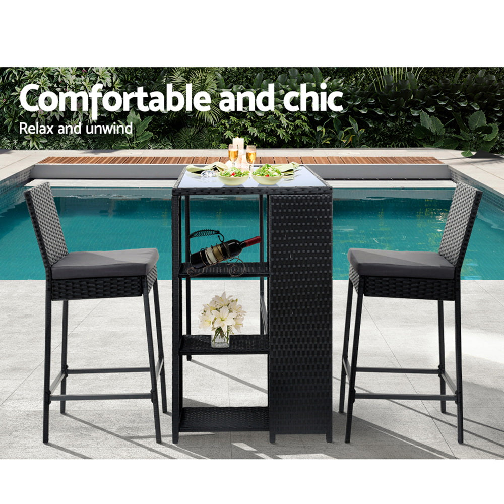 Rowan Wicker Bar Set – Black – 3 Piece